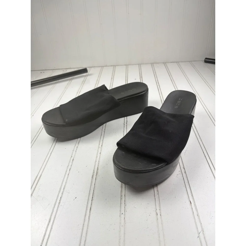 Bebe Vintage Y2K 90s Black Fabric Platform Slide Chunky Wedges Women's Size 11